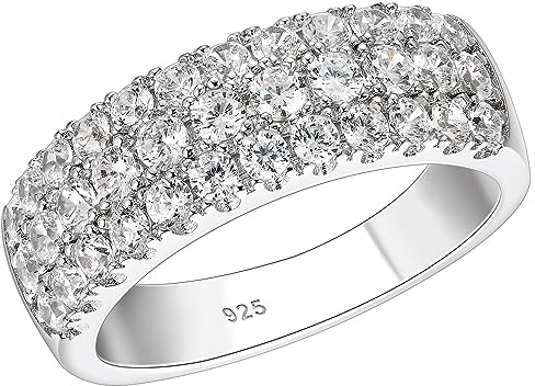 SHELOVES Row Eternity Rings for Womens 925 Sterling Silver Ring Cubic Zirconia Round Wedding Band Sz O