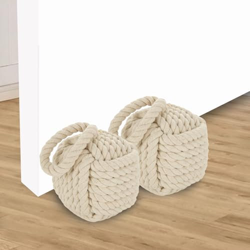 Acrux7 Lot de 2 butées de porte carrées de 14 x 14 cm avec nœud en corde - Butée de porte décorative nautique avec poignée - Butée de porte intérieure lestée en jute pour fenêtre, bas de porte -