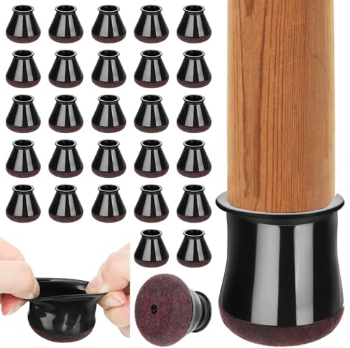 32 Stück Stuhlbeinkappen mit Filz, Stuhlbeinschoner, Schutzkappen für Stuhlbeine, Silikon Stuhlbeinsocken,Filzgleiter für Hartholzböden, Fliesen und Laminatboden (Schwarz, Mittel(18.1-28mm))