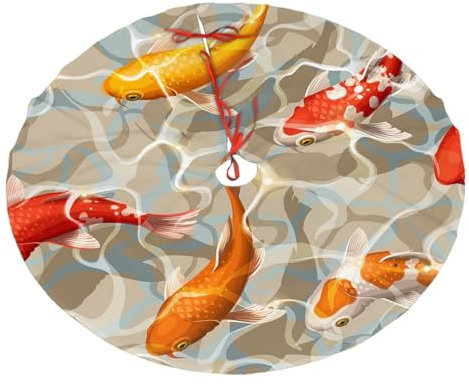 Weihnachtsbaumrock 91,4 cm Plüsch Baummatte Fluss Wasser Koi Karpfen Baum Basis Abdeckung Weihnachtsdekoration Ornamente Xmas Party Dekor für Party Urlaub