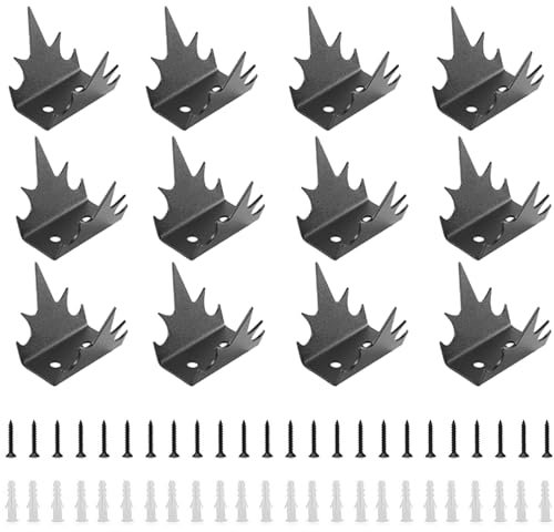 Tefola Lot de 12 Pique Anti Pigeon en Métal avec Vis, Pointes en Forme de Montagne pour Dissuader Oiseaux, Chats, Ratons Laveurs, pour Mur et clôture, Balcon, Fenêtre, Toit, Noir