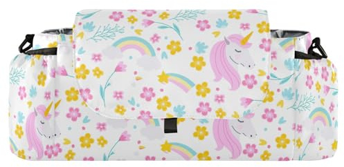Yuiboo Bag Stroller Organizer Kawaii unicorns Golden Star Flower Pink Pocket Caddy With Non-Slip Shoulder Strap & Stroller Accesorios Para Carro, Buggy Accessories for Baby