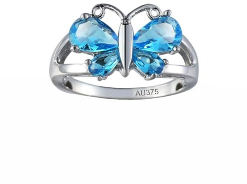 Epinki Hochzeitsring Weiß Gold Au375 9K, Schmetterling Partnerringe mit Topas Blau, Gold 375 Eheringe Echte Goldschmuck, Gr.48 (15.3)