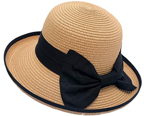 MILAX Damen Schleife Faltbar Uv Schutz Sonnenhut Strohhut Damen Mit Breiter Krempe Faltbar, Boho, Sommer, Damen, Sommer Atmungsaktiv Floppy-Strandhut Mit Breiter Krempe