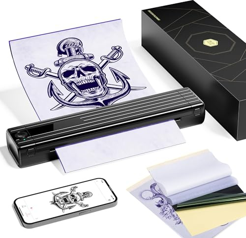 PokeLabel Aufgerüstet Tattoo Drucker, TP83 Tattoo Stencil Drucker Thermodrucker Tattoo mit 10Pcs Transfer Papier, Bluetooth Tattoo Maschine Kit kompatibel mit Android iOS Phone Tablet