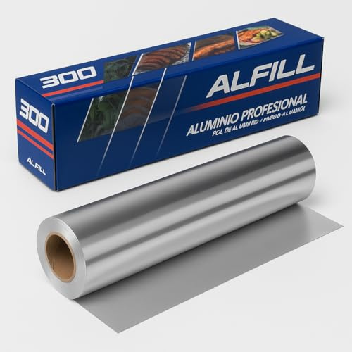 Papier aluminium industriel professionnel - Grand rouleau de papier argenté de 30 cm et 13 microns - Papier avec scie pour coupe, cuisine, alimentation, restauration ou salon de coiffure (1 unité)