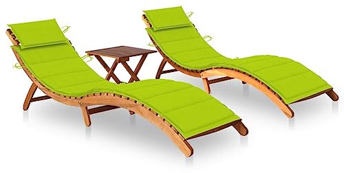 FUDUGEHMIOFWFJJ deckchair,liegestühle,sonnenbank,Sonnenliegen 2 STK. mit Tisch und Auflagen Massivholz AkazieGeeignet für Garten, Pooldeck, Terrasse, Wohnzimmer