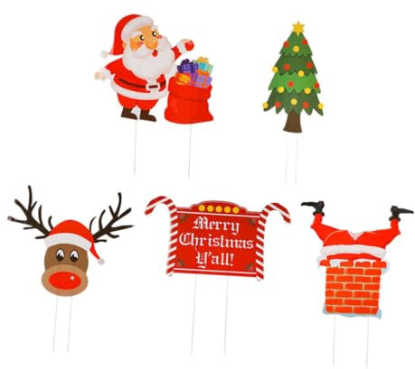 BESPORTBLE 5 Stück Weihnachtsschilder aus Kunststoff mit Lebendigen Motiven für Gartendekoration und Weihnachtsfeier Bruchsicher für Vorgärten und Außenbereich