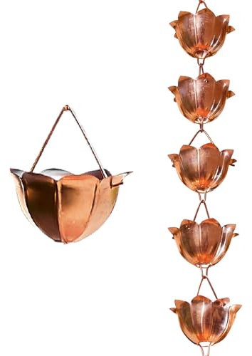 UrbanUp Regenablaufkette Hängende Blume Japanische Regenkette für Regenrinne & Abhilfeentwässerung, Gartendekoration Regenkette, Reine Kupfer -Down -Spitze -Wasserkette (Size : 2.6 m (8.5ft))