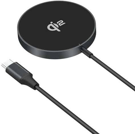 MMOBIEL Chargeur Magnétique sans Fil 15W Qi2 Certifié - Charger Magnétique pour MagSafe iPhone, Samsung - Station Recharge pour AirPods, Galaxy Buds – Chargeur Rapide Qi2 sans Fil – Noir