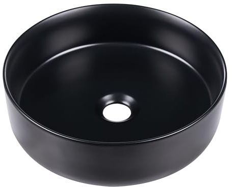Bathroom Countertop Round Ceramic Wash Basin 400 mm Gloss Black Tebar