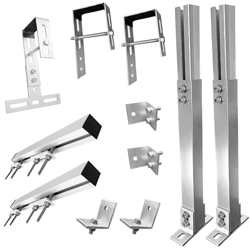 Balkonkraftwerk Halterung Geländer Befestigung für 1 Solarmodul und ein Wechselrichter Photovoltaik | ECKIG | Set | Neigungswinkel 0° & 25-45°| Durchmesser bis 80mm, Silber PV