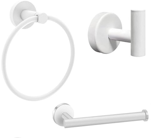 YUET Juego de accesorios de baño SUS 304 de acero inoxidable cepillado montado en la pared, toallero + soporte para rollo de papel higiénico + gancho para bata, ganchos para accesorios de baño