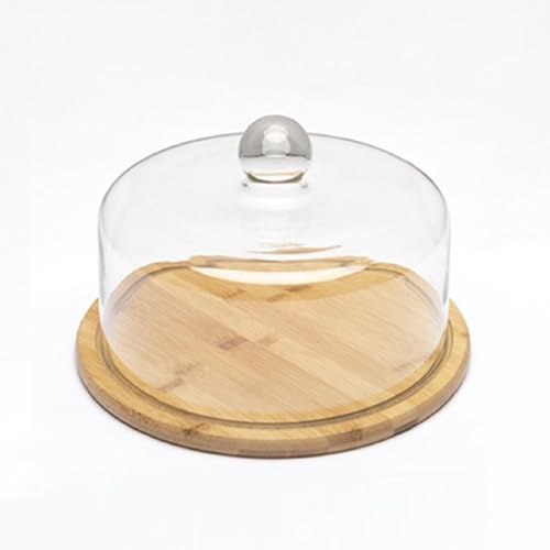 Bafnsiji 28cm, Glas-Tortenständer mit Deckel, Tortenständer mit Kuppeldeckel, Glaskuppelabdeckung mit Holzplatte, Tortenplatte mit Kuppel, Cake Saver Servierplatte, für Küche, Bäckerei Gebäck Display