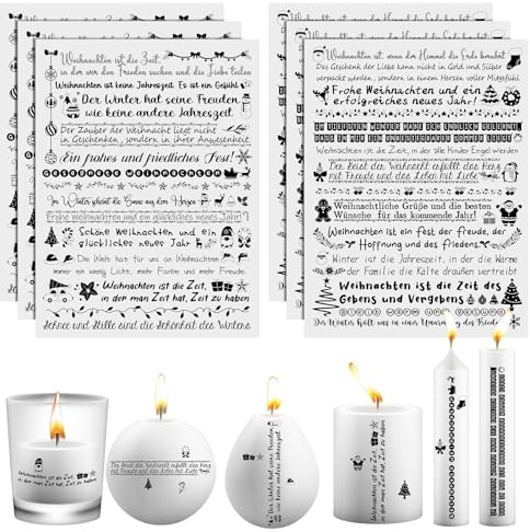 UPINS Kerzentattoos Weihnachten, 6 Stück Wassertransferdruck Weihnachten Sprüche Kerzen Tattoo Folie Kerzentattoo Wasserschiebe Kerzenaufkleber für Adventskerzen Keramik Tassen Dekoration