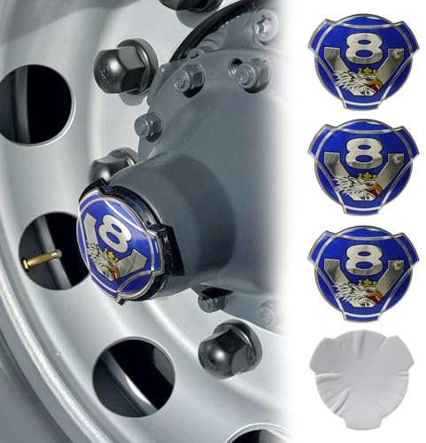 4 piezas de pegatinas personalizadas de grifo V8 de aluminio para tapas centrales de ruedas, emblema de marca, calcomanías, cubiertas (azul) para llantas de camiones Scania