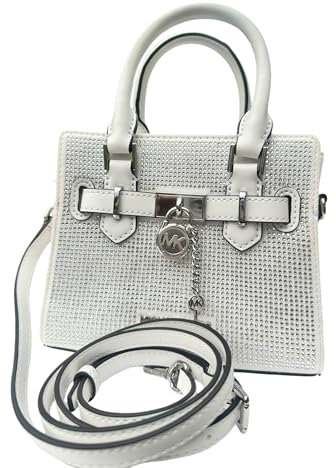 Michael Kors Hamilton Satchel Sparkly Optic White Washed Denim XS Crossbody Bag