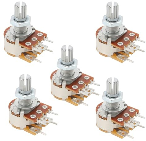 OTOTEC WH148 B10K Potentiometerschalter mit einstellbarer Geschwindigkeit, 5-polig, Schaftlänge, 15 mm, Unterlegscheibe, Zubehör, geeignet für Leiterplatten, 6 mm Keilwelle, 5 Stück