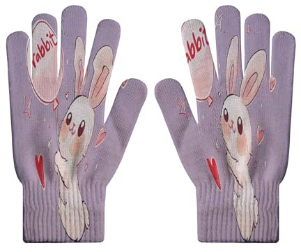 SMBHIAON Outdoor-Sporthandschuhe für Erwachsene – Modische elastische Winterhandschuhe mit Cartoon-Kaninchen, bunte Luftballons, warme Touchscreen-Strickhandschuhe mit fünf Fingern