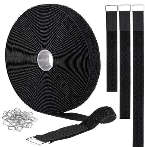 Bande de 5 m avec 25 boucles en métal, découpable librement - 2 cm de large, serre-câbles refermables pour organiser vos câbles, cordons, tuyaux, etc