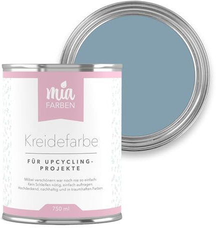 miafarben Kreidefarbe für Möbel ohne Schleifen 750 ml (Kühle Meeresbrise) | Hochdeckende, matte Möbelfarbe auf Holz, Metall und Kunststoff, wasserbasierter Möbellack für Vintage und Shabby Chic Look