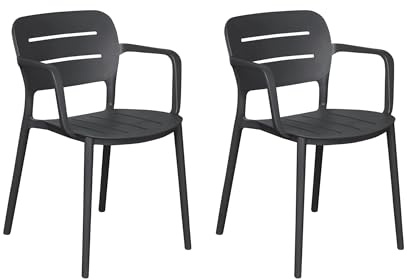 LC Garden Veti Stapelstühle 52,5x53x79cm Gartenstühle Terassenstühle Bistrostühle (Anthrazit, 2er Set)