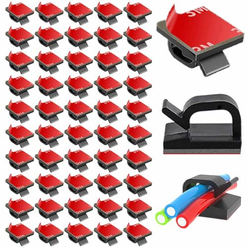 50PCS Cable Clips, Black Self Adhesive Cable Clips Outdoor Light Wire Clips Cable Wire Management Holder for Car Office Home Desk Wall Christmas Hanging Decorations Outdoors Fairy Light，black clips