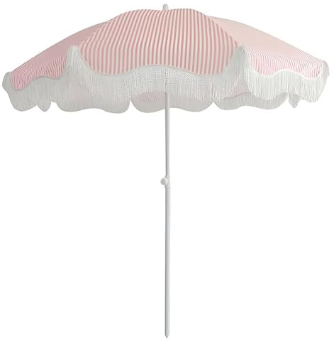 Parasol de Plage 200 Cm avec Franges et Rayures, Parasol Inclinable Portable à Hauteur Réglable, Résistant Aux UV et à l'eau