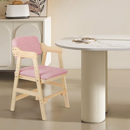 VIIROUD Chaise Haute Bébé Évolutive en Bois, avec Plateau et 2 Coussins, Harnais à 3 Points, Chaise Enfant Réglable, jusqu'à 90 kg avec Ceintures de sécurité 1-12 Ans (48 * 46 * 78cm-Rose (1PC))