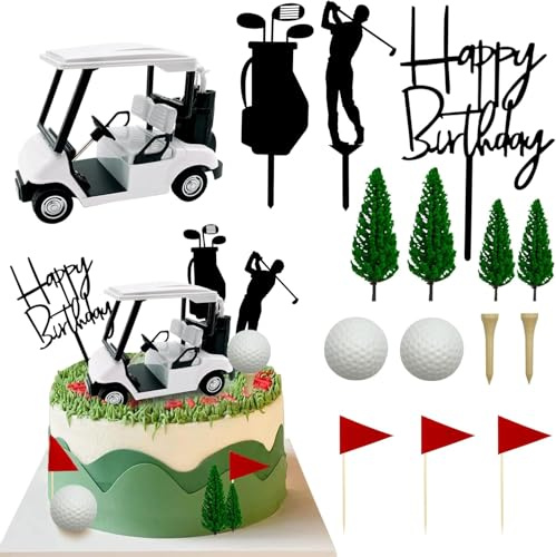 Golf Cake Decorations Golf Cart Cake Toppers Heading for The Green Cake Topper for Golfers with Cart Flag Golf Ball for Golf Theme Party Supplies