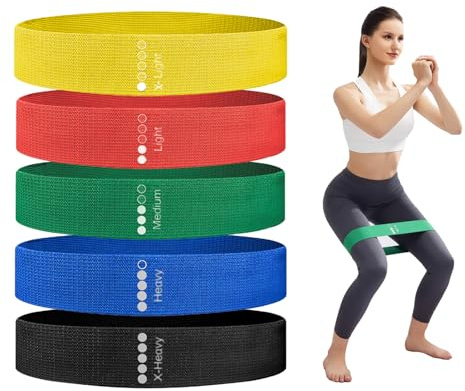 ZORVYX Fitnessbänder 5er Set Loop Bands aus Stoff in 5 Zugkraftstärken | Resistance Bands Textil Waschbare und Haltbar, Gymnastikband für Fitness Yoga Pilates Krafttraining mit Tragetasche