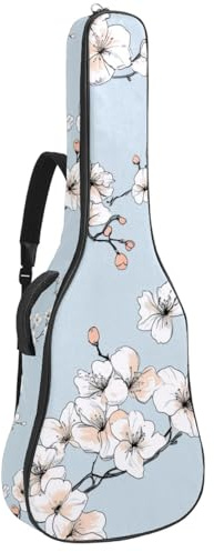 KengjuTesu 43 Zoll Akustikgitarre Softcase mit Rucksackgurt und 2 Taschen Blumen Weich Blau Keine Polsterung Rucksack Wasserdicht Oxford Tuch Bassgitarre Gigbag für Konzertgitarre, Mehrfarbig 1