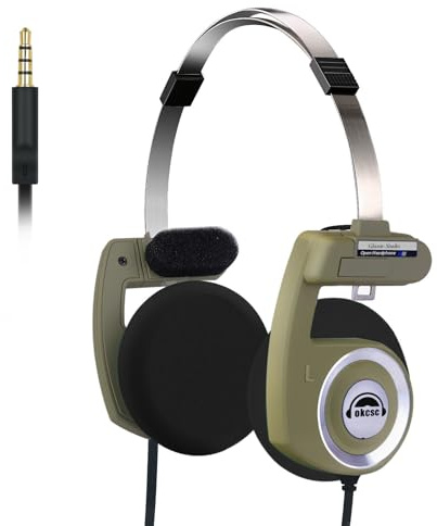 okcsc Retro3 Kopfhörer mit Kabel, 3,5 mm Stecker, 40 mm Verbundfolie, faltbar, Retro-Design der 80er-90er-Jahre, für Musik, Computer, Handys, Musik-Player, Grün (10 m)