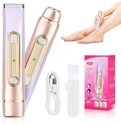 Focenat Afeitadora Eléctrica para Mujer, 2 en 1 Rasuradora para Cara y Zona Íntima, Impermeable IPX7, Recargable, Uso en Seco y en Mojad, Depilación Facial y Corporal