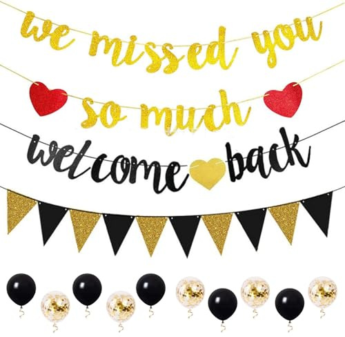 Welcome Back Deko Ballon, We Missed You So Much Girlande, Welcome Back Banner, Willkommen Zurück Banner Luftballons Set für Schulanfang, Babyshower, Einweihungs