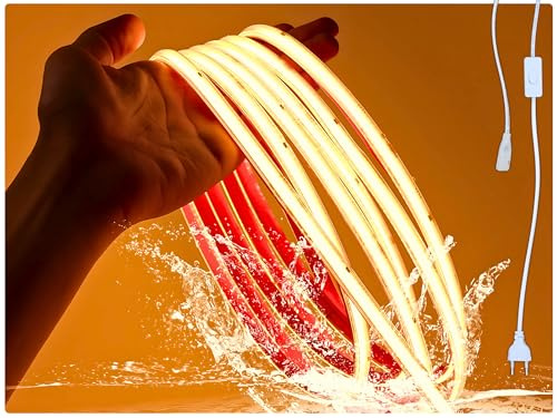 Striscia LED COB 5m 296LEDs/M 220V conn. diretta EU IP65 int/est soffitti soggiorno cucina bagno ufficio 3500K