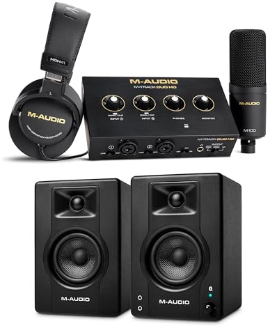 M-AUDIO BX3 Pair Bluetooth Studio Monitors Bundle with Dual XLR HD Audio Interface Pack for Studio Recording, Music Production, Podcasting, Streaming