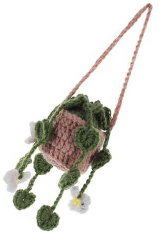 Alipis Crocheted Plant Pendant Creative Hanging Ornament for Car Mirror Crochet Plant for Car Interior Decoration