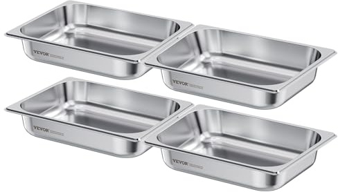 VEVOR Bac Gastronorme GN 1/2, Récipient de Restauration en Acier Inoxydable 4PCs 3,8 L, Bac Inox Alimentaire Profondeur 6,4 cm, Anti-adhérent et Antirouille, pour Bain-marie Buffet Chauffe-plats Hôtel