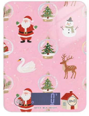 Bilancia da cucina con display LCD per alimenti, 5 kg/5 g, con sfera di cristallo rosa Merry Christmas, bilancia da cucina con 4 unità per cottura e preparazione dei pasti (batterie non incluse)