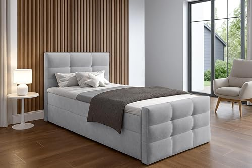AXLIVING Bett mit Bettkasten 90x200 cm Argentaro graues Boxspringbett