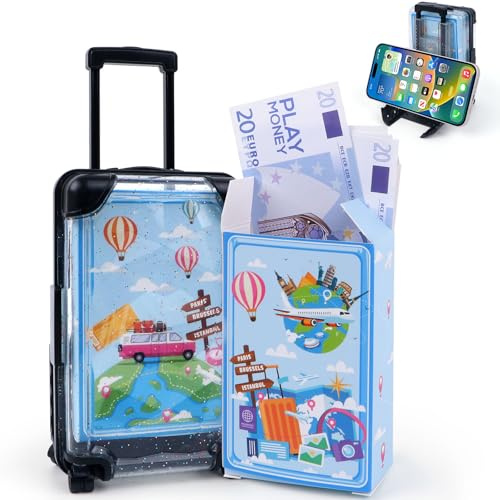 Geldgeschenk Mini Reisekoffer, Mini Koffer Urlaubskasse Reisekasse Geschenk, Verpackung für Geldgeschenke Geburtstag Hochzeit Reise, Handyhalterung, Maße: [18.5 x 8.5 x 4.5cm]