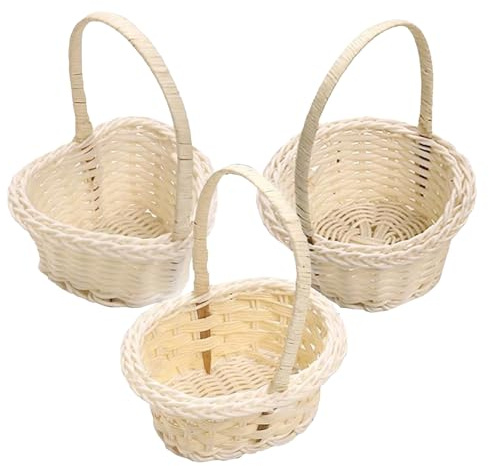 3pc Flower Girl Basket with Handle, Mini Wicker Rattan Flower Basket, Oval/Circle/Heart Shaped Handwoven Baskets, Easter Candy Storage Baskets, for Weddings, Home Decor, Photography Props
