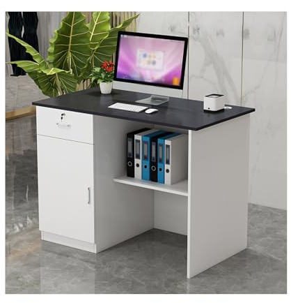Moderno banco per ricevimenti con cassetti e ripiani, postazione di lavoro portatile per casse per negozi, ufficio, salone di bellezza, atrio, elegante bancone da tavolo grigio