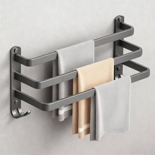 ATTEEFI Barres Porte-Serviettes 38,5 cm, Trois-Barre Porte Serviette Mural, Aluminium Spatial Barre Serviette Salle de Bain, Gris Foncé, pour Salles de Bains, Cuisines et Chambres