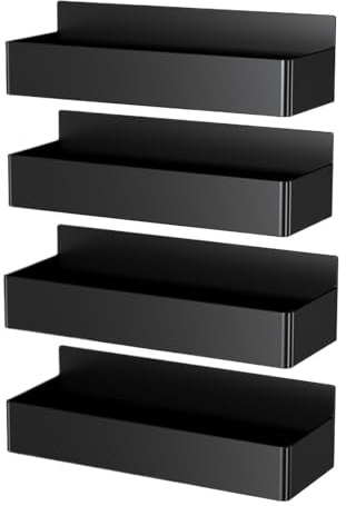KJBDQQH Magnetiska kylskåpshyllor 4 st magnetiska kryddförvaringsställ svart plast kylskåpshyllor skåp organiserare kökstillbehör sidan av kylen
