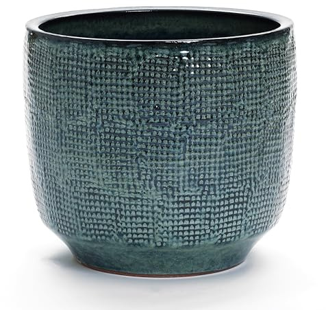 Hometopia Keramik Blumentopf groß rund mit Ablaufloch, Ø40cm Dunkelgrün | Keramik, Frostsicher&Wetterfest, Massiver Pflanzkübel mit Drainage-Loch für Balkon&Garten,Terrasse,Wohnzimmer Ø40xH34 cm