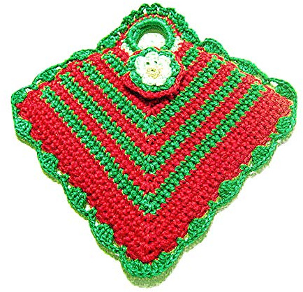 Presina di Natale Rossa e Verde ad Uncinetto 13x15 cm, in Cotone, Protezione Calore Cucina, Idea Regalo Mamma e Nonna (19NT)