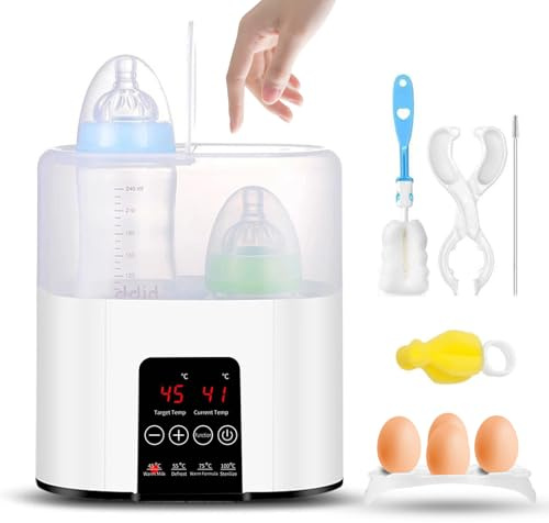 Chauffe-Biberon Électrique 4 en 1, Chauffage Rapide et Précis, Écran LCD avec Réglage de Température, Compatible Lait Maternel et Lait Infantile, Stérilisation et Maintien au Chaud (Blanc)