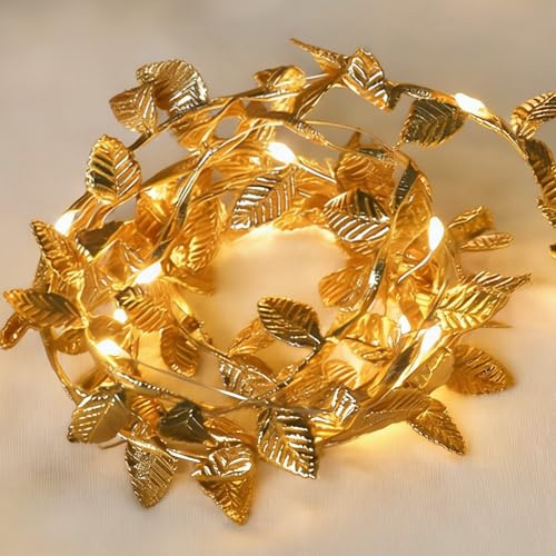 ANBET 2Pcs 5m 50LED Gold Leaf String Light, Artificial Gold Leave Light